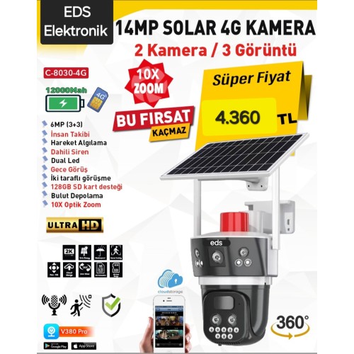 14MP 4G Destekli 10X Zoom'lu Solar Güvenlik Kamerası