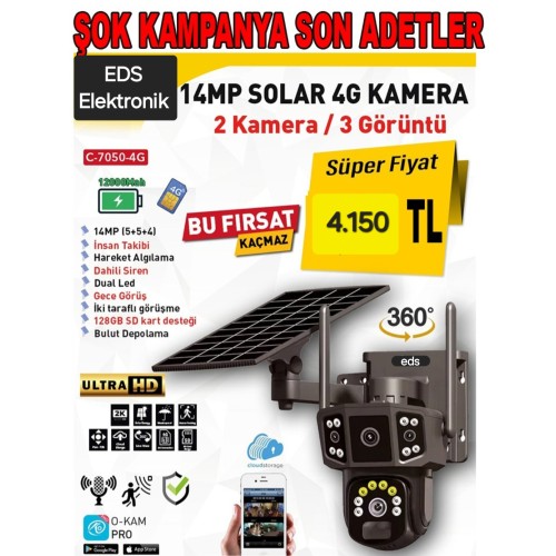 14MP Solar Panel Destekli 4G Akıllı Güvenlik Kamerası