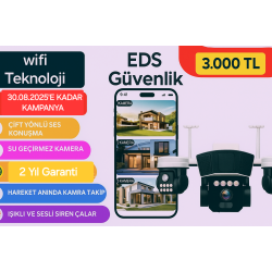EDS Akıllı 3 Kameralı WiFi Güvenlik Kamera Seti - Su Geçirmez, Sesli