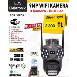 EDS 9MP WiFi Üç Lensli Güvenlik Kamerası - Dual LED